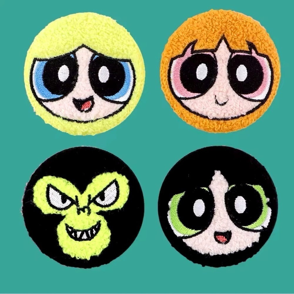 3/$33 Power Puff Girls Character Blossom Fuzzy Texture Embroidered Button Pin - Picture 5 of 5